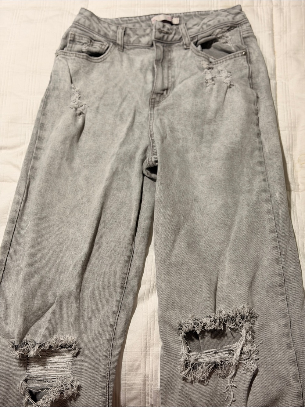 Women's Light Gray Distressed Boyfriend Jeans